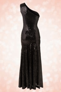 Vintage Chic for Topvintage - Sparkle maxi-jurk met één schouder en pailletten in zwart 6