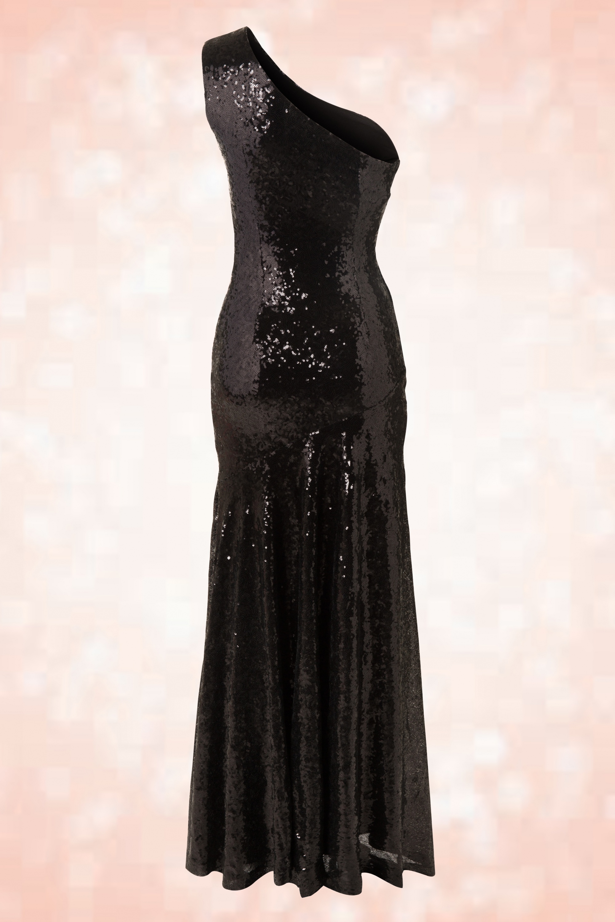 Vintage Chic for Topvintage - Sparkle maxi-jurk met één schouder en pailletten in zwart 6