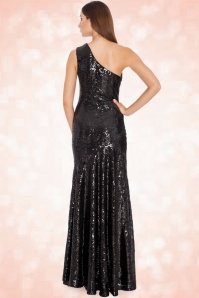 Vintage Chic for Topvintage - Sparkle maxi-jurk met één schouder en pailletten in zwart 5