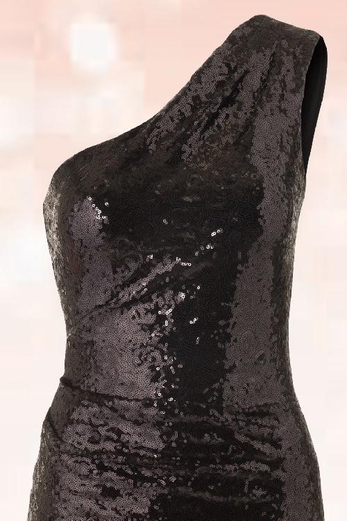 Vintage Chic for Topvintage - Sparkle maxi-jurk met één schouder en pailletten in zwart 3