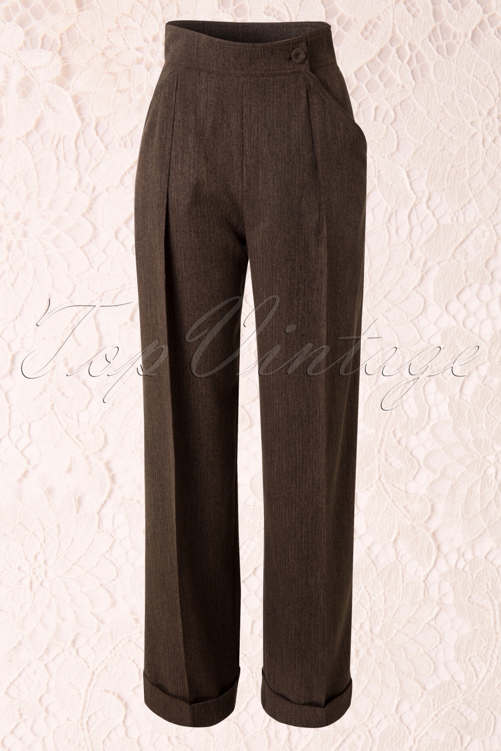 TopVintage exclusive 40s Tempest High Waist Pants in Brown