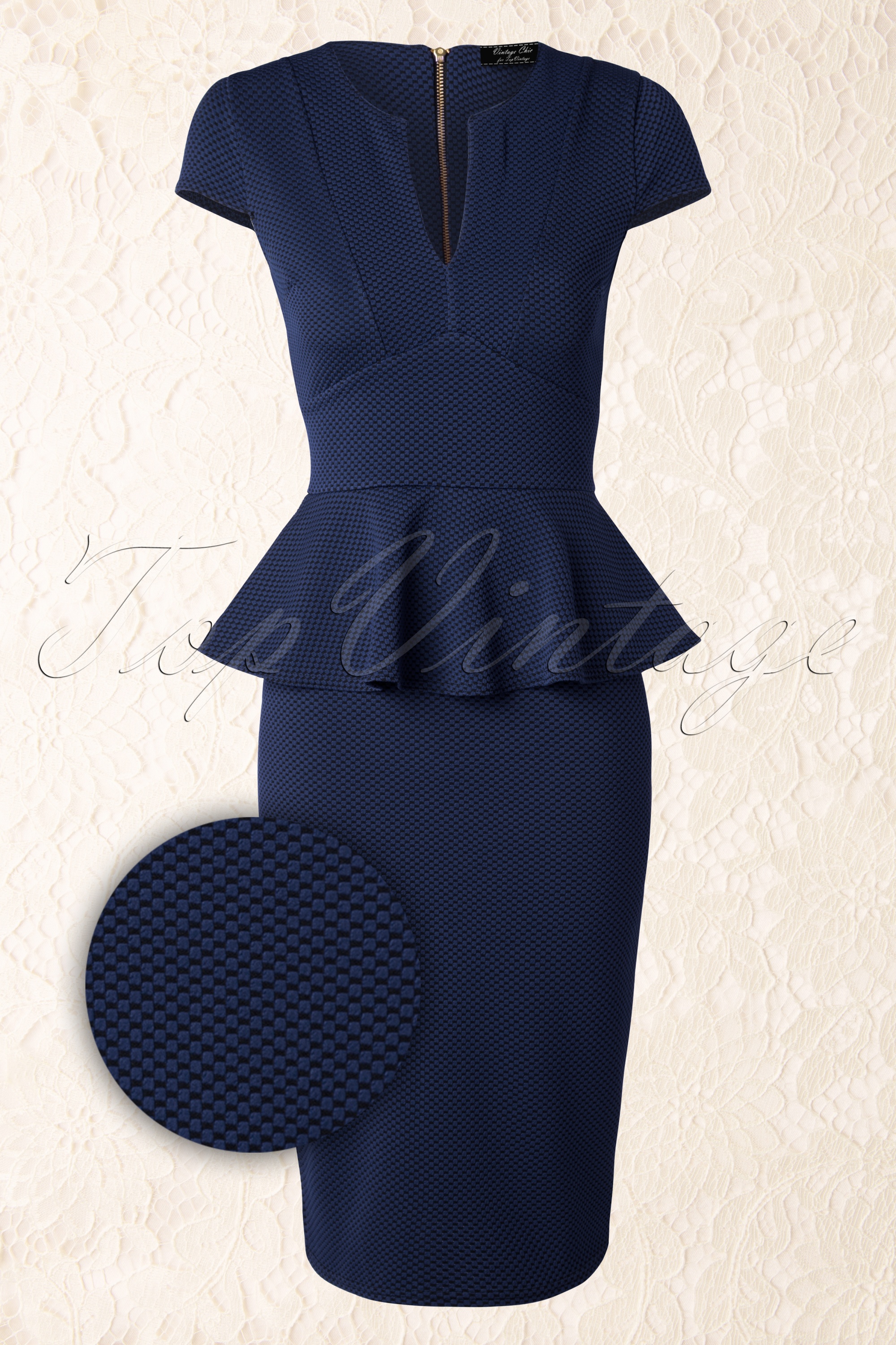 Vintage Chic for Topvintage - Carese peplumjurk in marineblauw en zwart 3