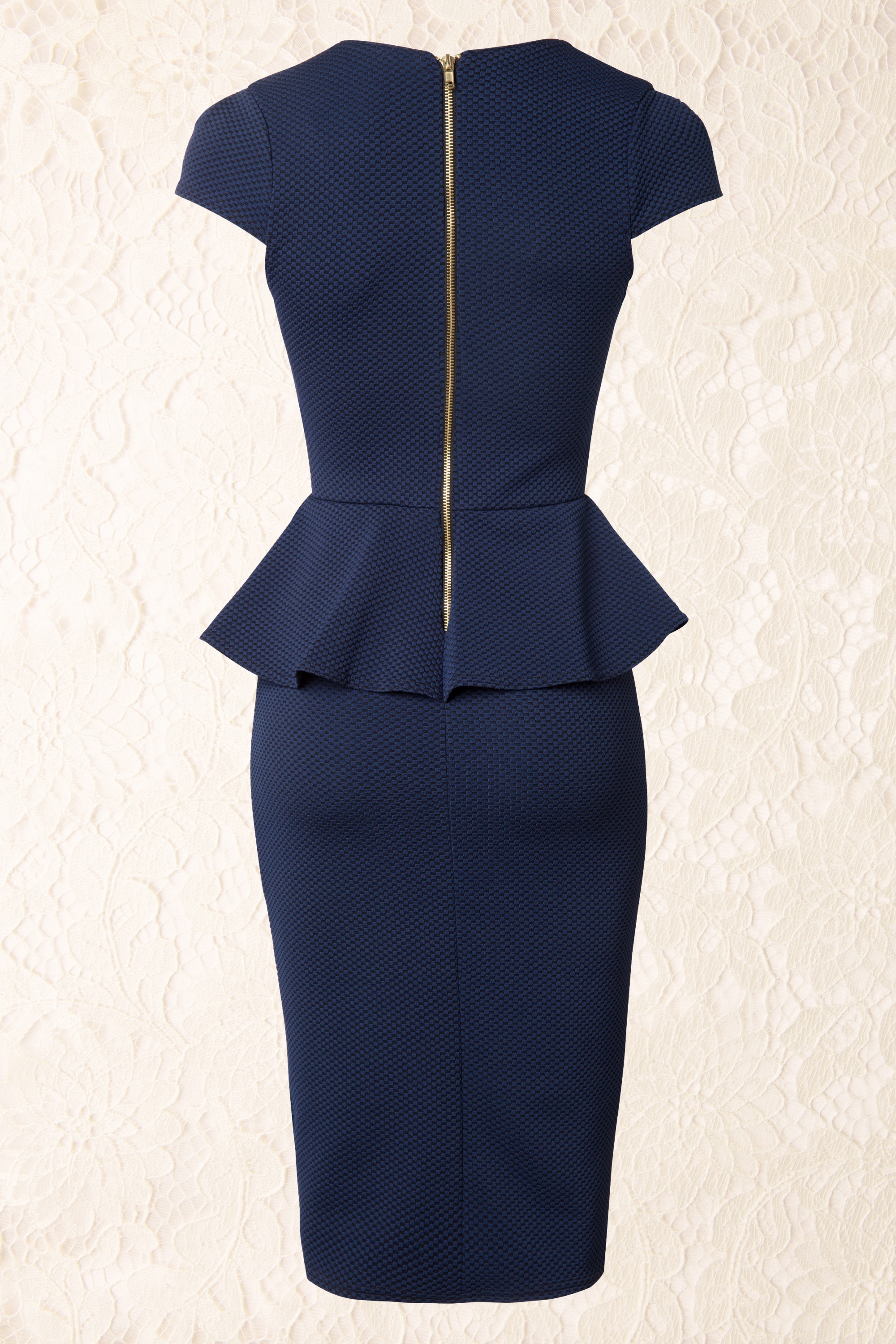 Vintage Chic for Topvintage - Carese peplumjurk in marineblauw en zwart 5