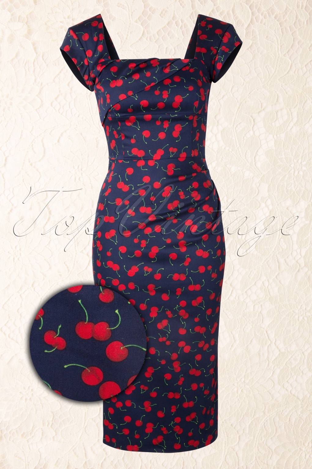 Cara Red Cherry Dress in Navy