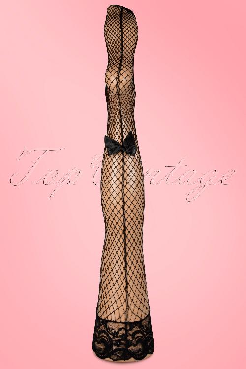 Lovely Legs - Kitten Backseam Lace Net Thigh Hi mit Satinschleife 2