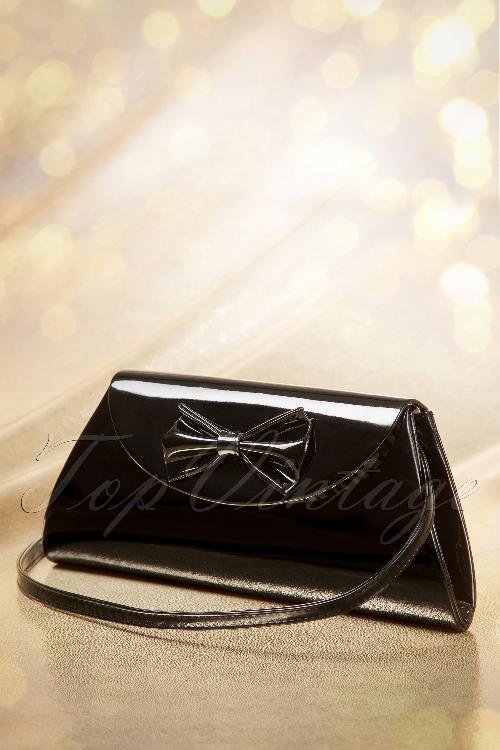 Topvintage Boutique Collection - Stella Lacquer Bow Bag Années 50 en Noir 3