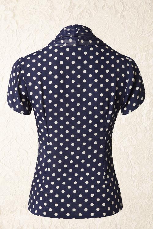 The Seamstress of Bloomsbury - Paula Polkadot blouse in marineblauw en crème 4