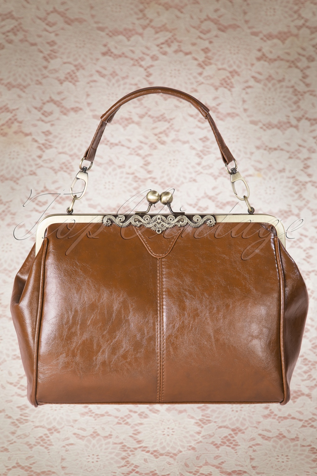 20s Vintage Frame Kisslock Clasp Bag in Tan