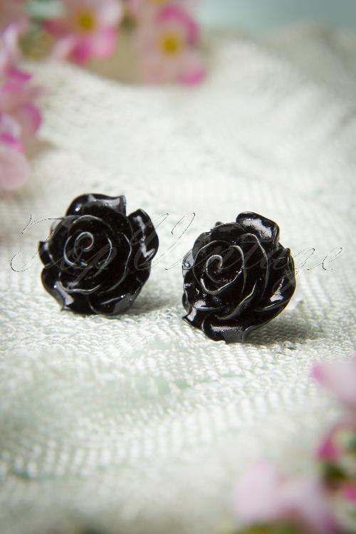 Collectif Clothing - 50s English Rose Earstuds Black