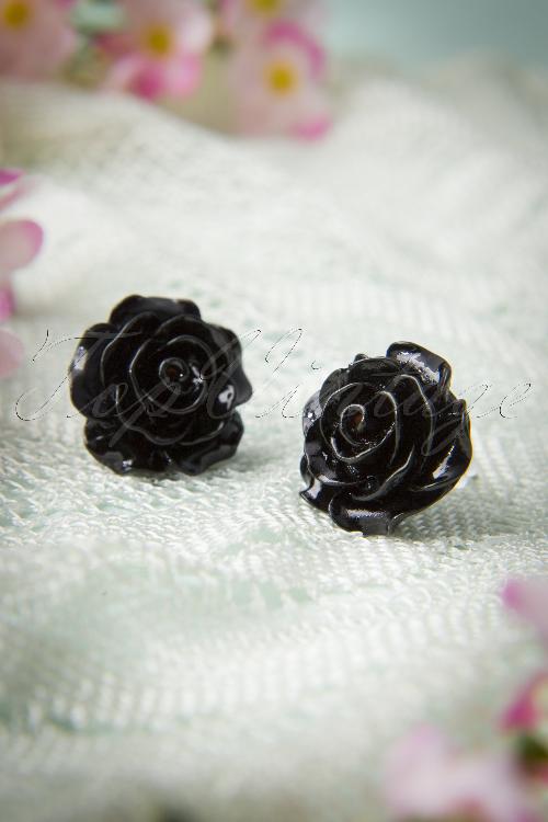 Collectif Clothing - 50s English Rose Earstuds Black 3