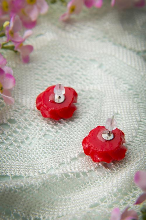 Collectif Clothing - 50s English Rose Earstuds Red 2