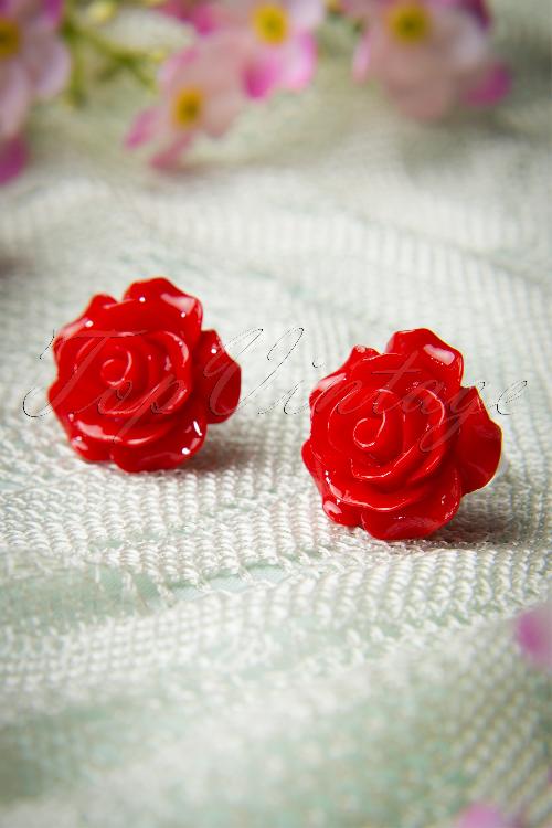 Collectif Clothing - English Rose Earstuds Années 50 en Rouge 3