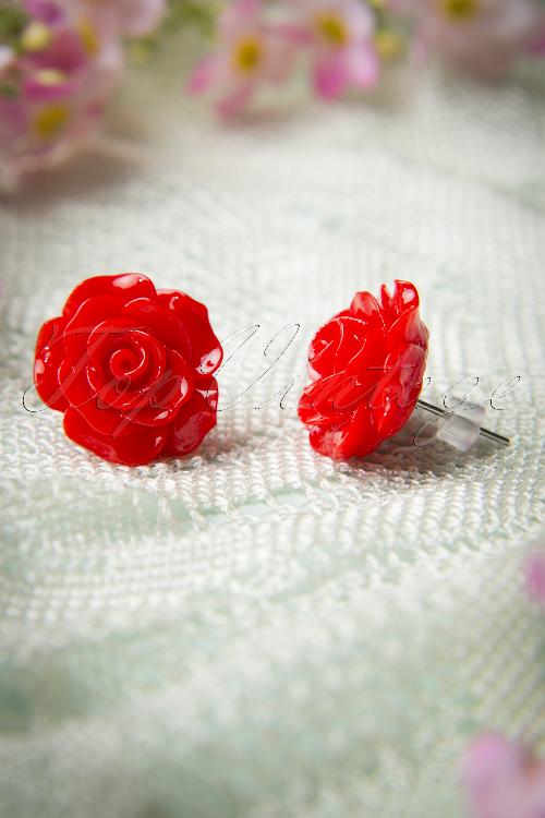 Collectif Clothing - 50s English Rose Earstuds Red 4