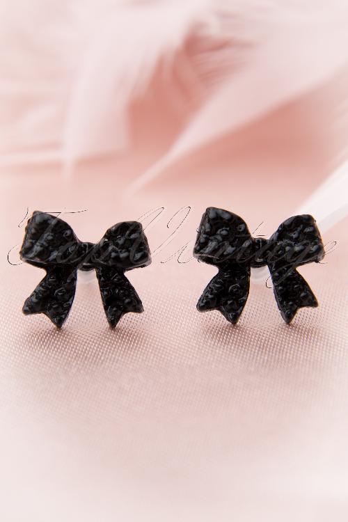From Paris with Love! - Go with the bow! Earstuds Black Bow