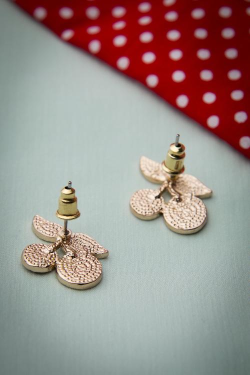 Collectif Clothing - 50s Sassy Cherry Pin-up Earstuds Gold 5