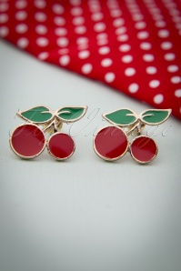 Collectif Clothing - Sassy Cherry Pin-up Earstuds Années 50 en Doré 4