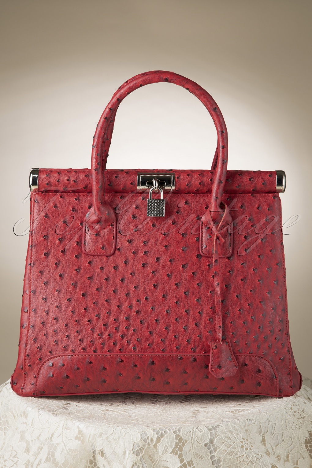 red ostrich bag