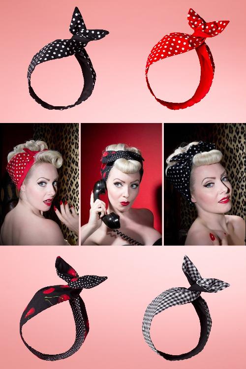 Be Bop a Hairbands - I Want Cherries And Polkadots In My Hair Scarf Années 50 en Noir 5