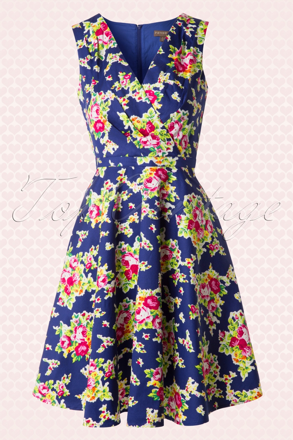 50s Hibiscus Floral Prom Dress in Navy