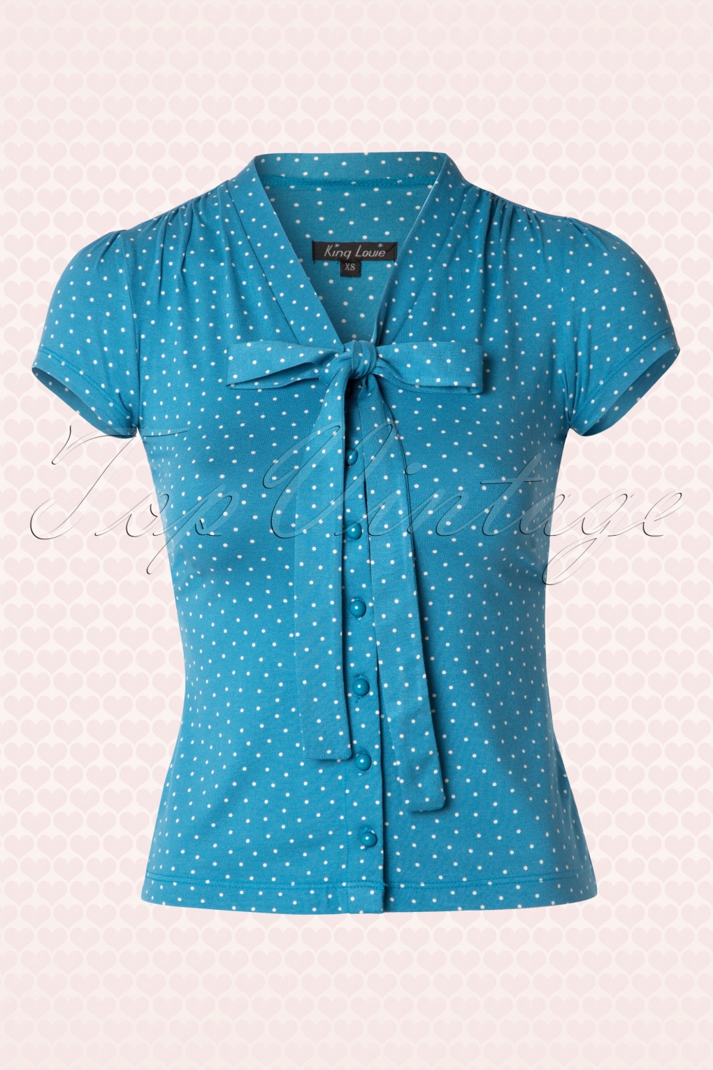 50s Bow Blouse with Little Dots in Sky Blue