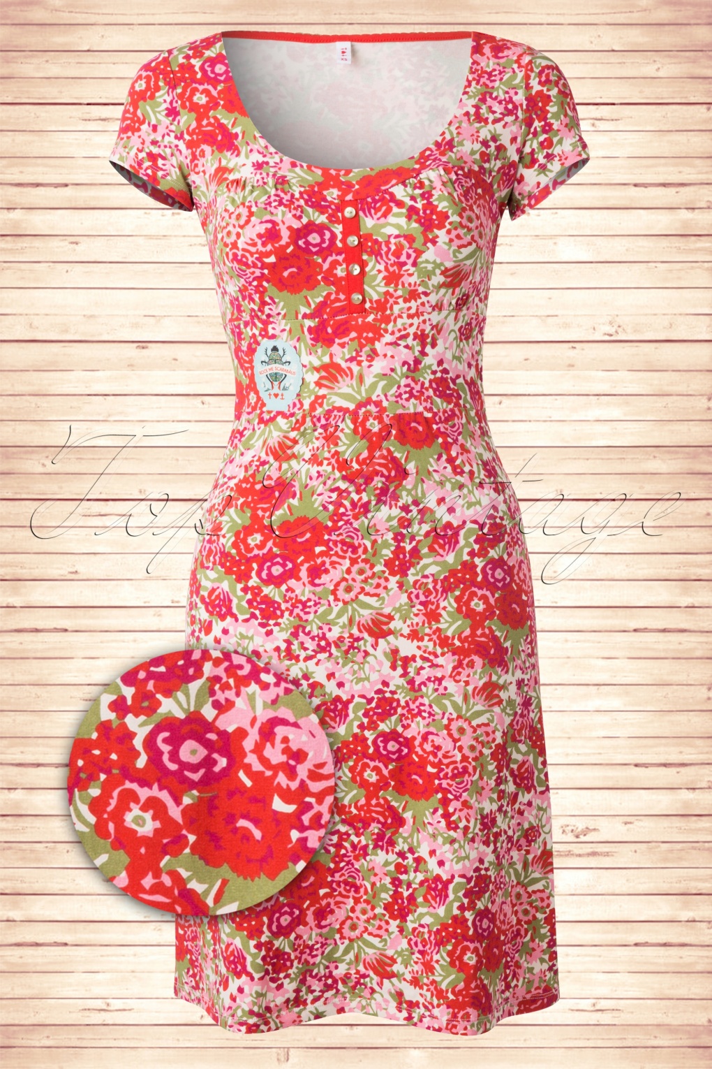 50s Hello Every Day Dress in Red May Flowers