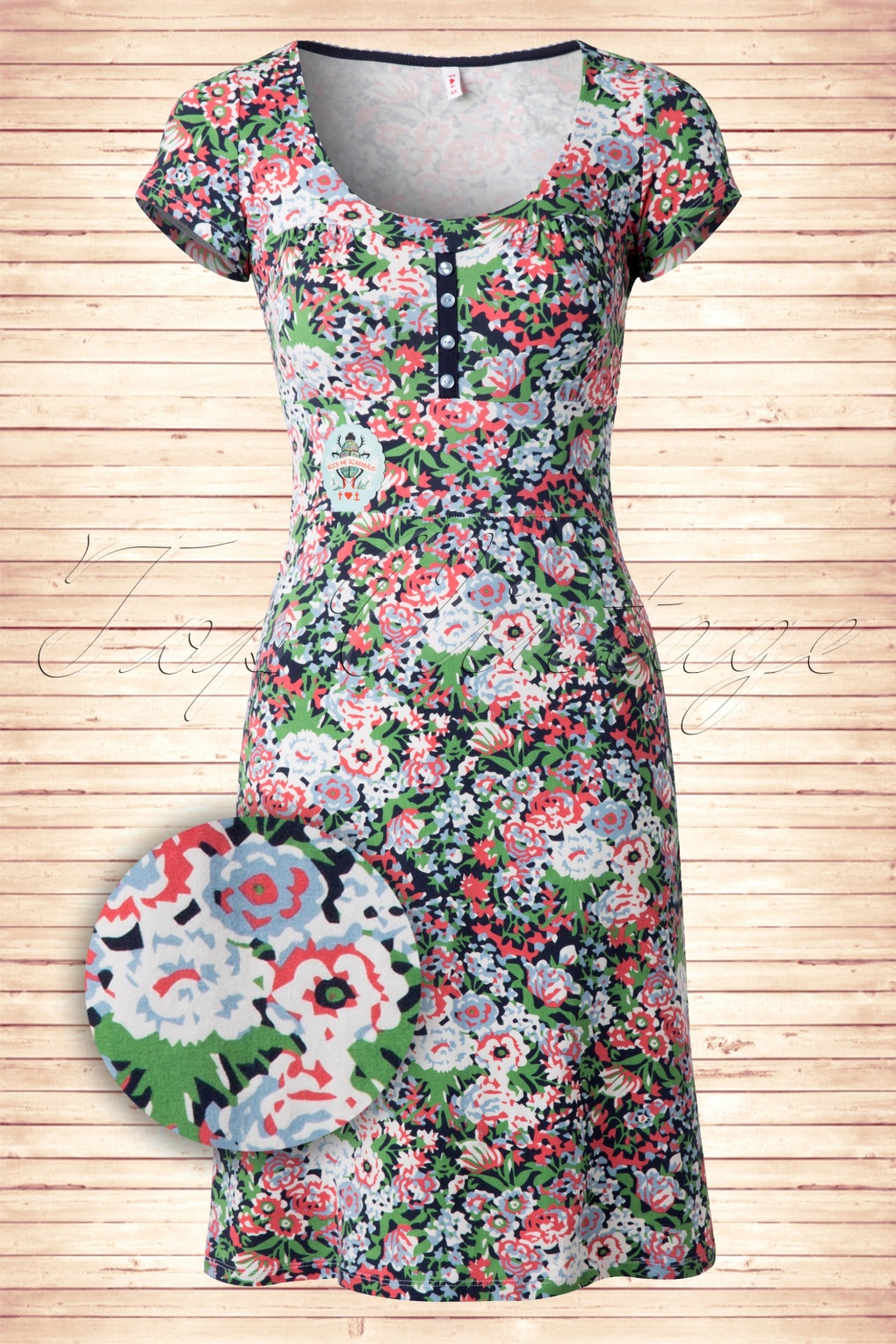 50s Hello Every Day Dress in Blue with May Flowers