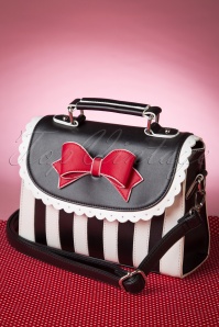 Lola Ramona - Girly Black White Striped Red Bow handbag 4