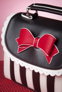 Lola Ramona - Girly Black White Striped Red Bow handbag 5