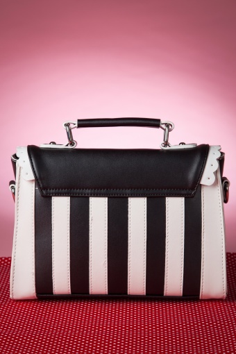 Lola Ramona - Girly Black White Striped Red Bow handbag 7