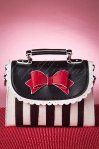 Lola Ramona - Girly Black White Striped Red Bow handbag