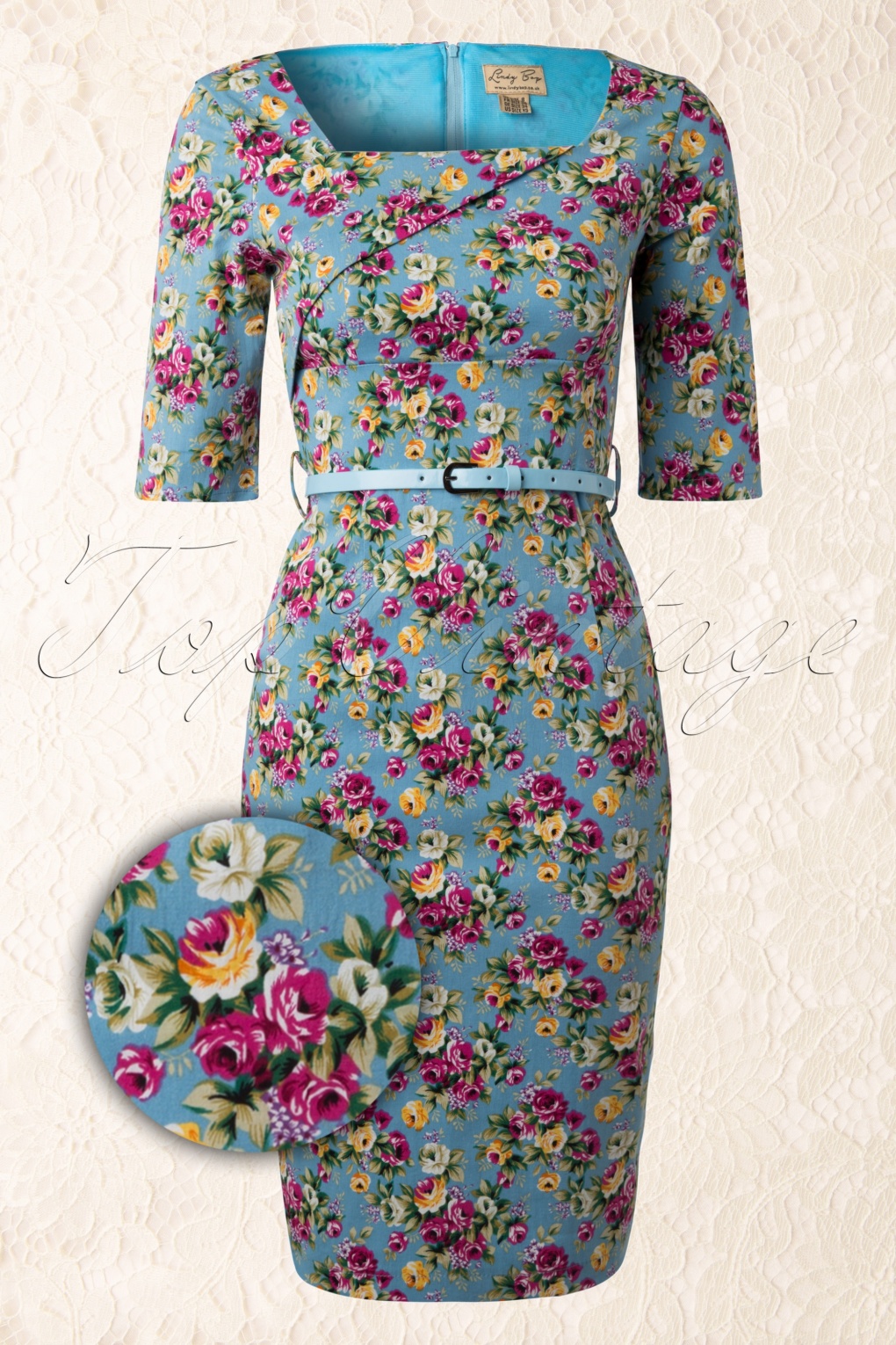 50s Doris Sky Blue Pencil Dress