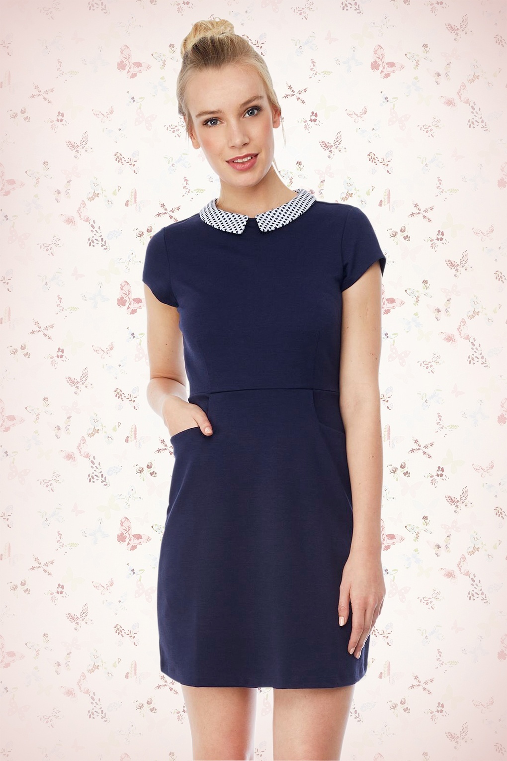 50s Joan Collared Day Dress in Navy