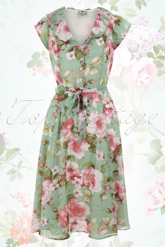 Collectif Clothing Violet Floral Antique Green Dress 14773 1