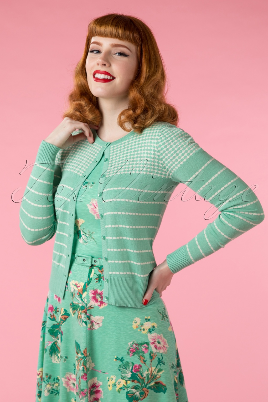 50s Tailor Spring Cardigan in Jade Green