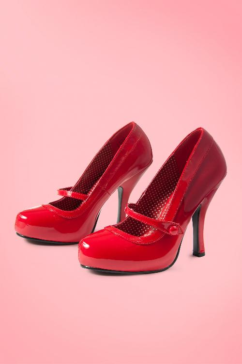 Pinup Couture - Cutiepie Mary Jane Lipstick Lackpumps mit roter Plateausohle 5