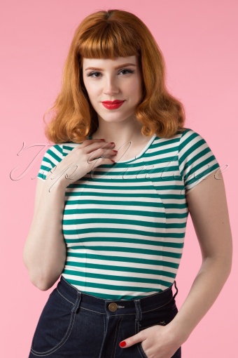 Collectif Clothing Alice Stripe T shirt Green 13665 02242015Vanessa 727W