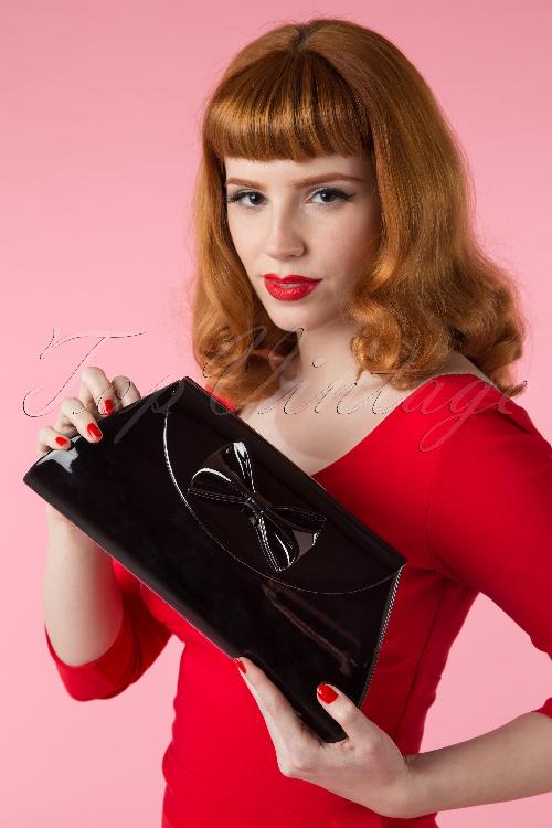 Topvintage Boutique Collection - Stella Lacquer Bow Bag Années 50 en Noir