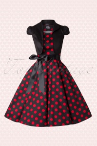 Hearts & Roses - 50s Vivian Polkadot Bolero Swing Dress in Black and Red 3
