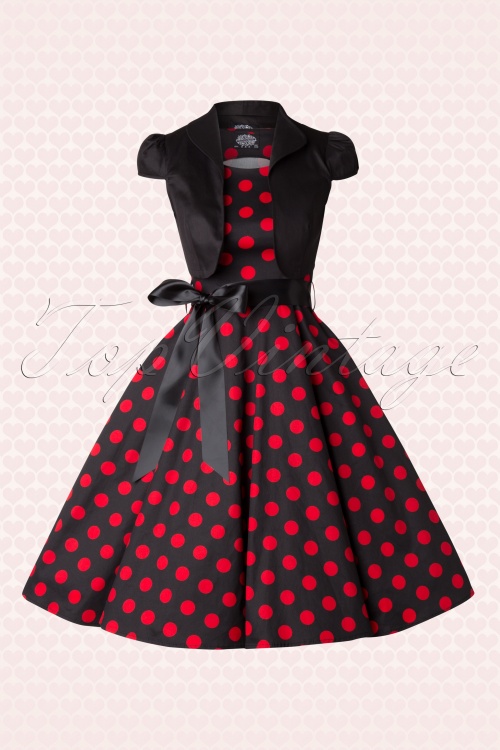 Hearts & Roses - Vivian Polkadot Bolero Swing Dress Années 1950 en Noir et Rouge 3