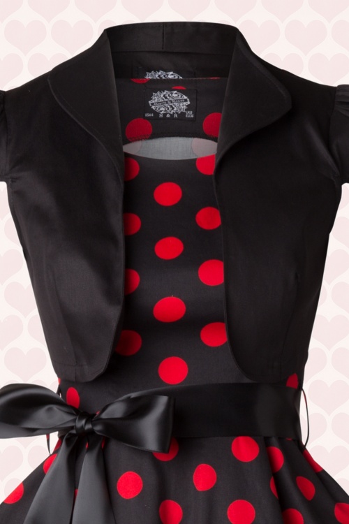 Hearts & Roses - Vivian Polkadot Bolero Swingjurk in zwart en rood 4