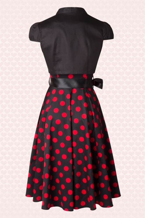 Hearts & Roses - 50s Vivian Polkadot Bolero Swing Dress in Black and Red 8