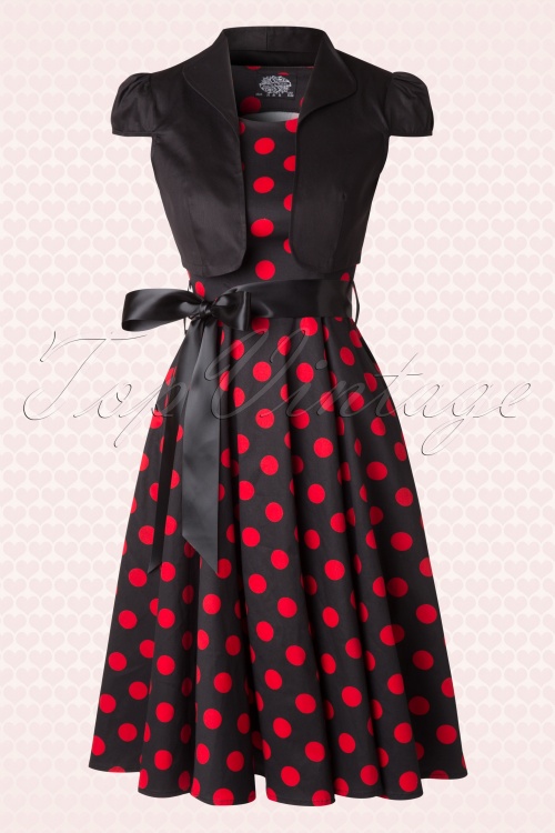 Hearts & Roses - 50s Vivian Polkadot Bolero Swing Dress in Black and Red 2