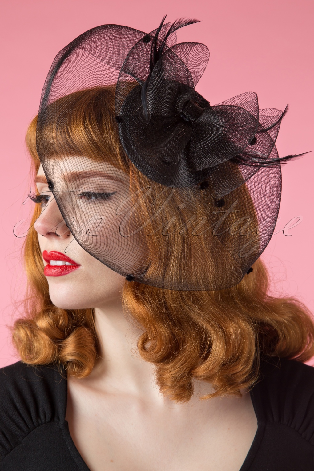 40s Grace Black Bow Fascinator