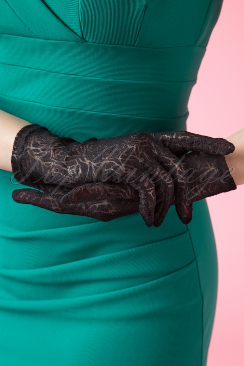 Juliette's Romance - Rosy Romantic Lace Gloves Années 50 en Noir