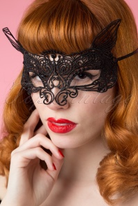 Victoria's Gem - 20s Madame Feline Black Victorian Cat Mask 