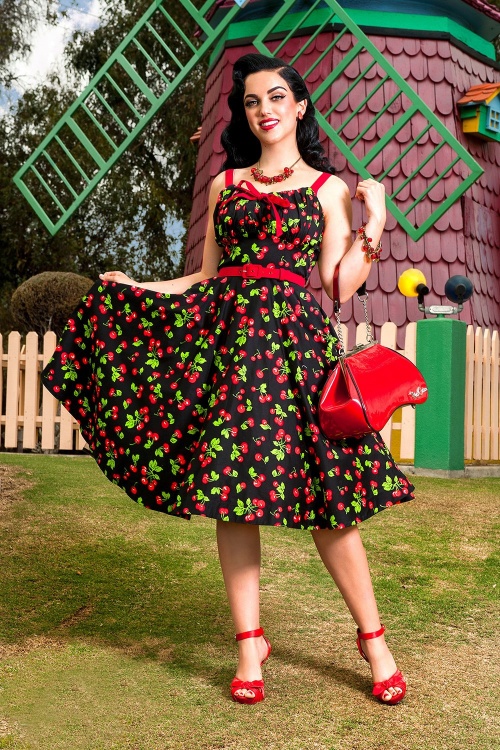 Pinup Couture - 50s Molly Black Cherry Swing Dress