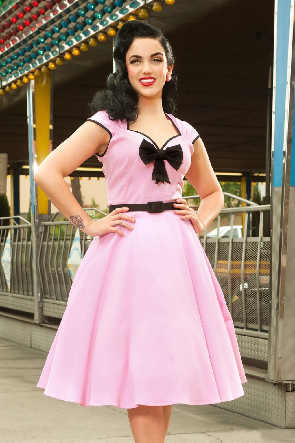 50s Heidi Swing Dress In Baby Pink