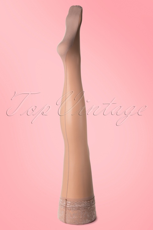 Scarlet - Classic Seamer Lace top Hold ups in Nude with Nude seam 3