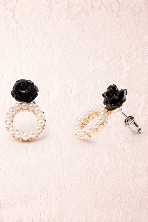 From Paris with Love! - Black Pearly Rose Earring en Doré 3