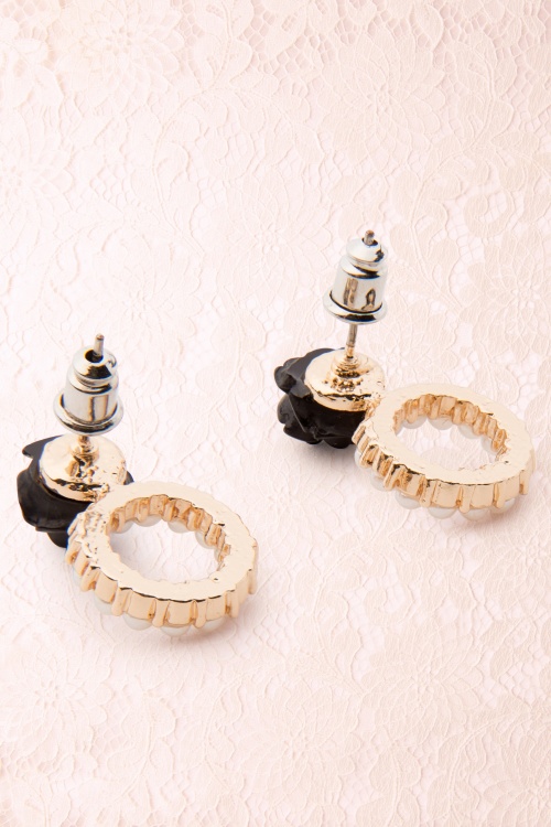 From Paris with Love! - Black Pearly Rose Earring Gold 4